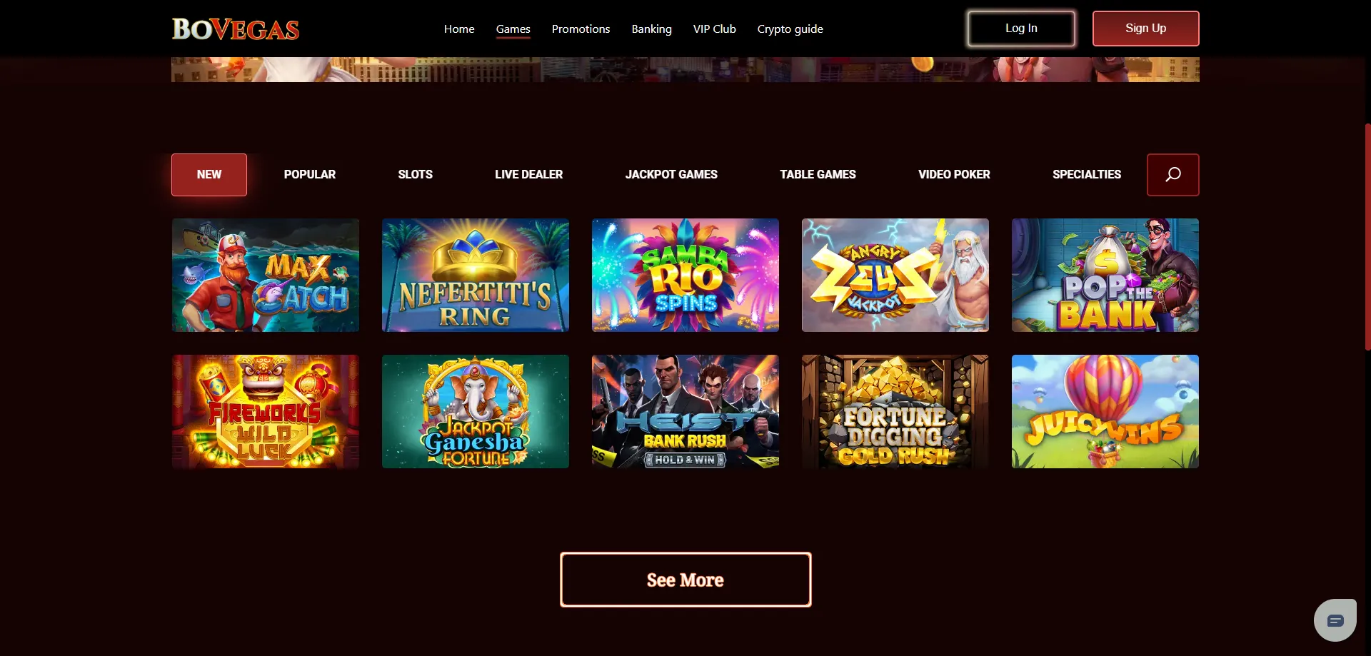Bovegas Casino slots and table games library from top software providers