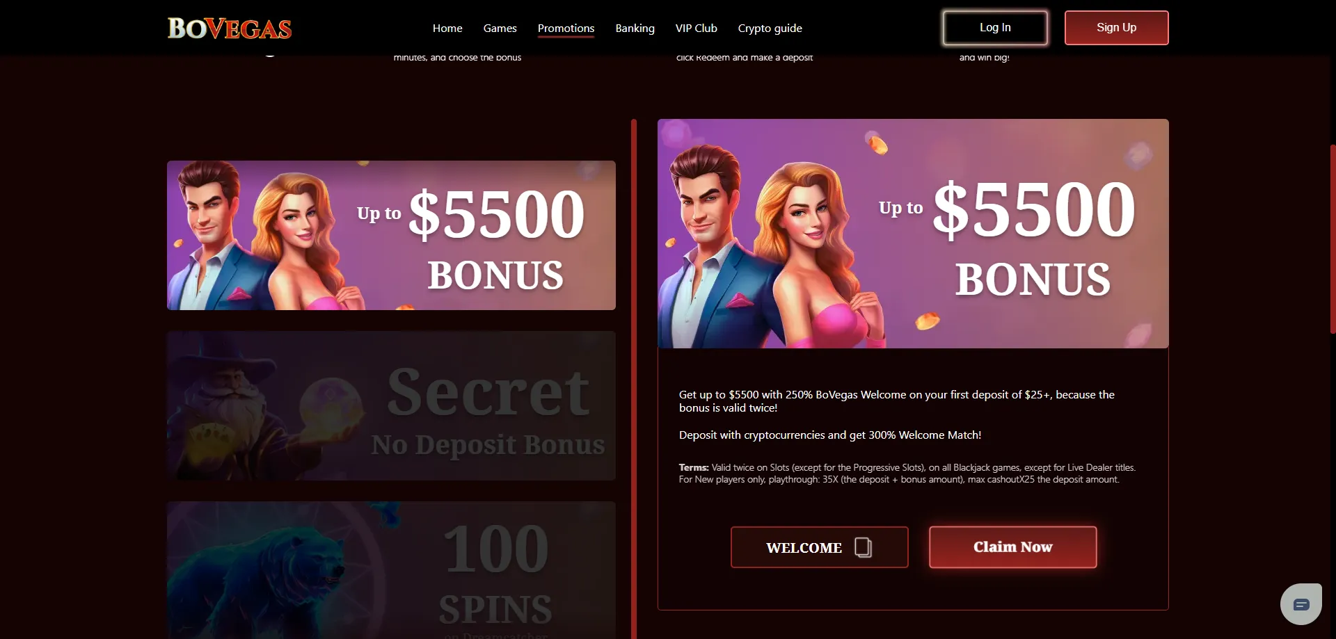 Bovegas Casino welcome bonus up to 400% match deposit offer